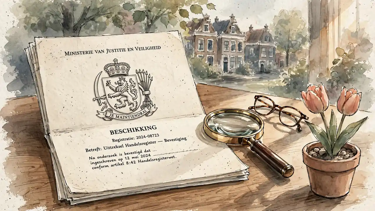 Nederlands vergunningsdocument met detail op een bureau, vergrootglas ernaast